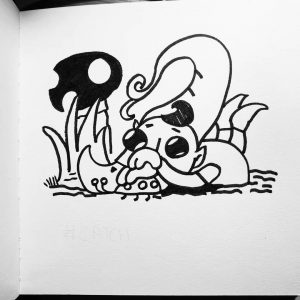Catch it ! A bug ! A gnome is catching a bug ! Are you sure ? Yes sire ! . Oups I forgot to draw the mouth note !! #inktober2019 #inktober #gnomelife #gnome #catch #dessin #bigeyes #cute #mouthnote #chill #bug #inktonbeurre