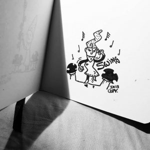 Swinging gnome in the raindrop of musical notes 😄🤪🎶🎵 #inktober2019 #inktober #swing #music #quickanddirty #draw #blackandwhite